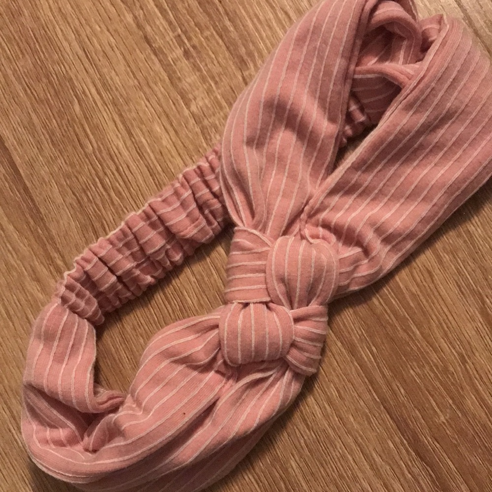 Pink and white stripe fabric headband